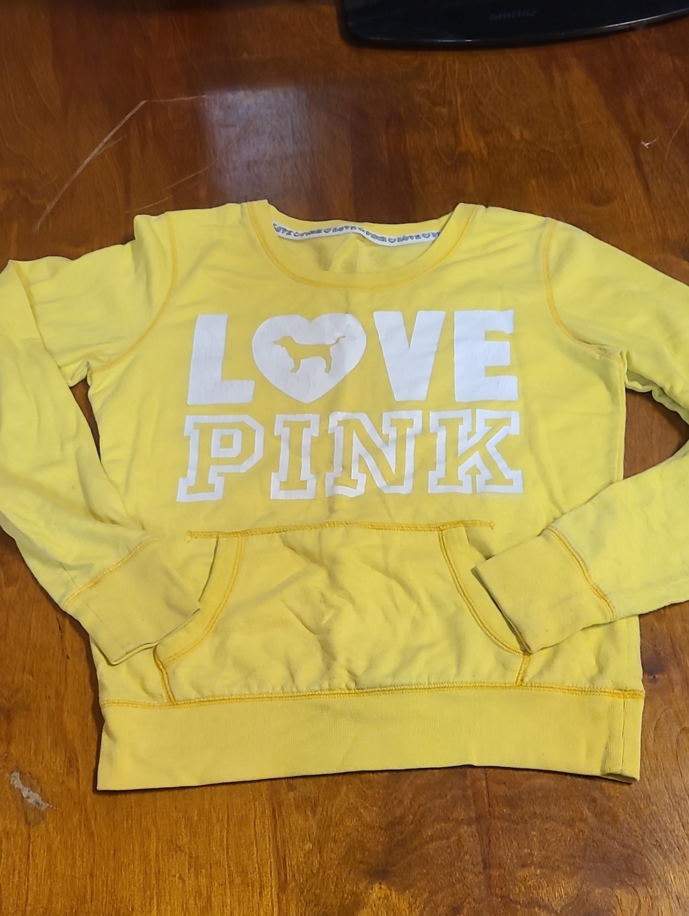 PINK Victoria's Secret Kids Yellow 'LOVE PINK' Pullover Hoodie